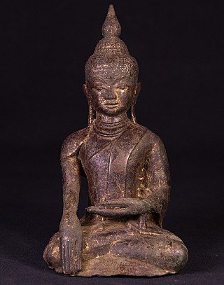 Buddha statue in bronze from Burma (Myanmar), seated in bhumisparsha mudra, front view