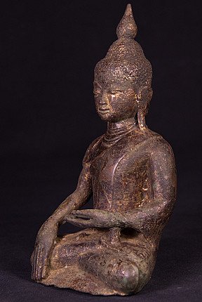 Bronze Buddha statue from Burma (Myanmar), seated, three-quarter view from the left