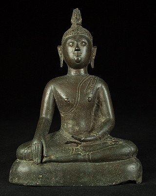 Sri Lanka bronze Buddha statue seated in bhumisparsha mudra, full front view