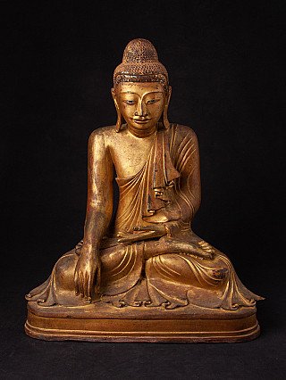 Burmese Mandalay Buddha statue in bronze, seated in bhumisparsha mudra, full front