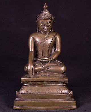 Bronze Ava Buddha statue from Burma (Myanmar), seated, full-front view with bhumisparsha mudra