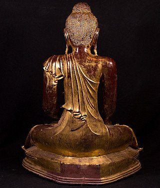 Myanmar Mandalay bronze Buddha statue, rear view showing robe drape across the back