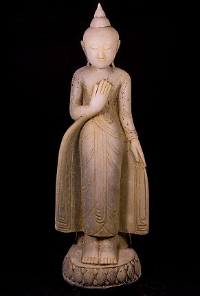 Buddha statue from Burma (Myanmar) in marble, full front view on lotus base