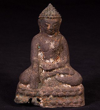Pagan bronze Buddha statue from Burma, seated in bhumisparsha mudra, full front view