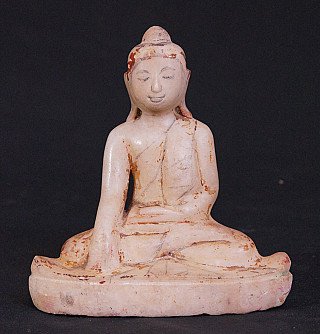 Marble Buddha statue from Burma (Myanmar) in Mandalay style, seated in bhumisparsha mudra, front view