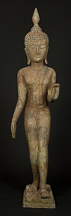 Stehende Bronze-Buddha-Statue aus Burma, rechte Hand in Abhaya-Mudra, Frontalansicht