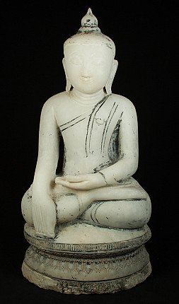 Marble Buddha statue from Burma, seated in bhumisparsha mudra, full front view