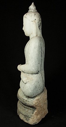 Marble Buddha statue from Burma, seated posture, left side profile
