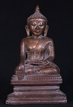 Shan Buddha statue in bronze from Burma (Myanmar), seated in bhumisparsha mudra, front view