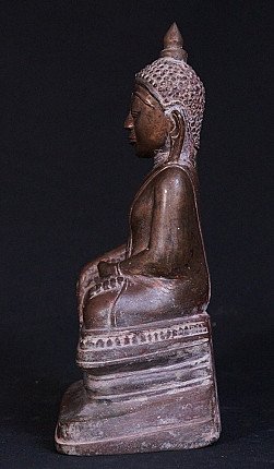 Shan Buddha statue in bronze from Burma (Myanmar), side profile showing seated posture