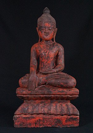 Ava period Buddha statue from Burma, seated in bhumisparsha mudra, full front view