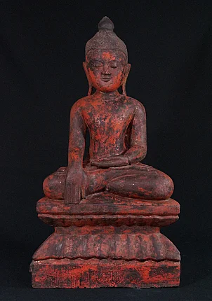 Ava period Buddha statue from Burma, seated in bhumisparsha mudra, full front view