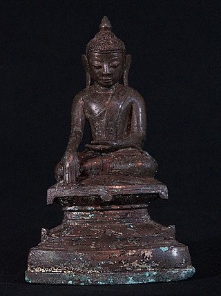 Ava Buddha statue from Burma (Myanmar) in bronze, seated front view on stepped base