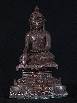 Ava Buddha statue from Burma (Myanmar) in bronze, seated front view on stepped base