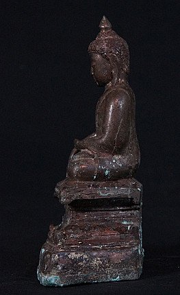 Ava Buddha statue in bronze from Burma, seated left side profile
