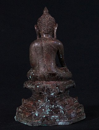 Ava Buddha statue from Myanmar in bronze, seated rear view with base