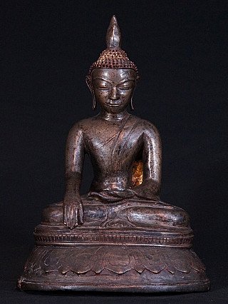Bronze Buddha statue from Burma (Myanmar), seated in bhumisparsha mudra, full front view