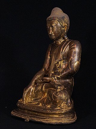 Bronze Buddha statue from Burma in Mandalay style, three-quarter right view