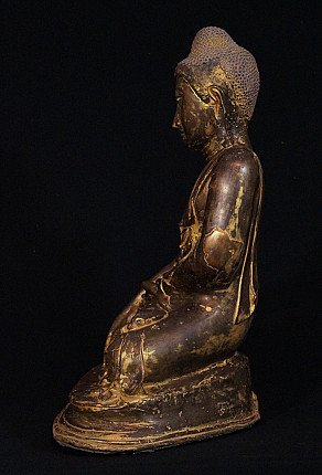 Mandalay bronze Buddha statue from Burma, left side profile with base visible
