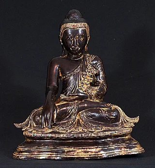 Mandalay Buddha statue from Burma (Myanmar) in bronze, seated in bhumisparsha mudra, front view