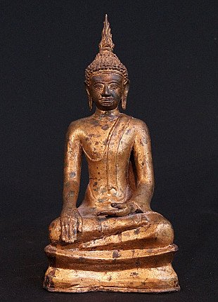 Thai bronze Buddha statue seated in bhumisparsha mudra, full front view