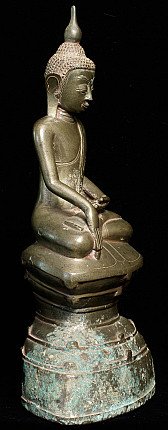 Shan style bronze Buddha statue from Burma (Myanmar), seated, right side profile