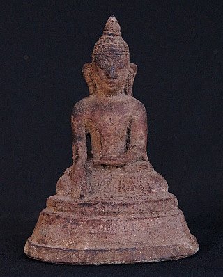 Burmese bronze Buddha statue seated in bhumisparsha mudra, full front view