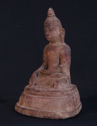 Bronze Buddha statue from Burma (Myanmar), seated on tiered base, three-quarter right view