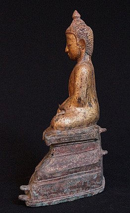 Bronze Ava period Buddha statue from Burma (Myanmar), left side profile seated on stepped base