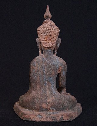 Burmese Inwa Buddha statue in bronze, rear view showing back and shoulders on the base