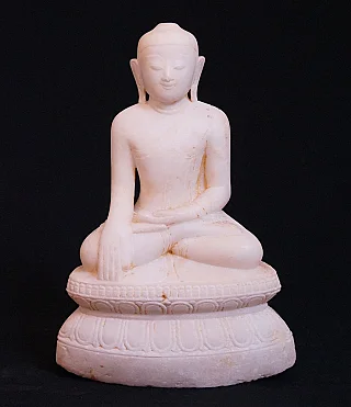 Shan Buddha statue in marble from Myanmar seated in bhumisparsha mudra, front view