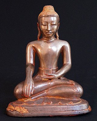 Bronzen Arakan Boeddhabeeld uit Birma in bhumisparsha mudra, zittend vooraanzicht